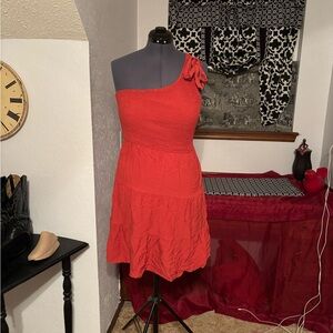Chic One-Shoulder Coral Dress